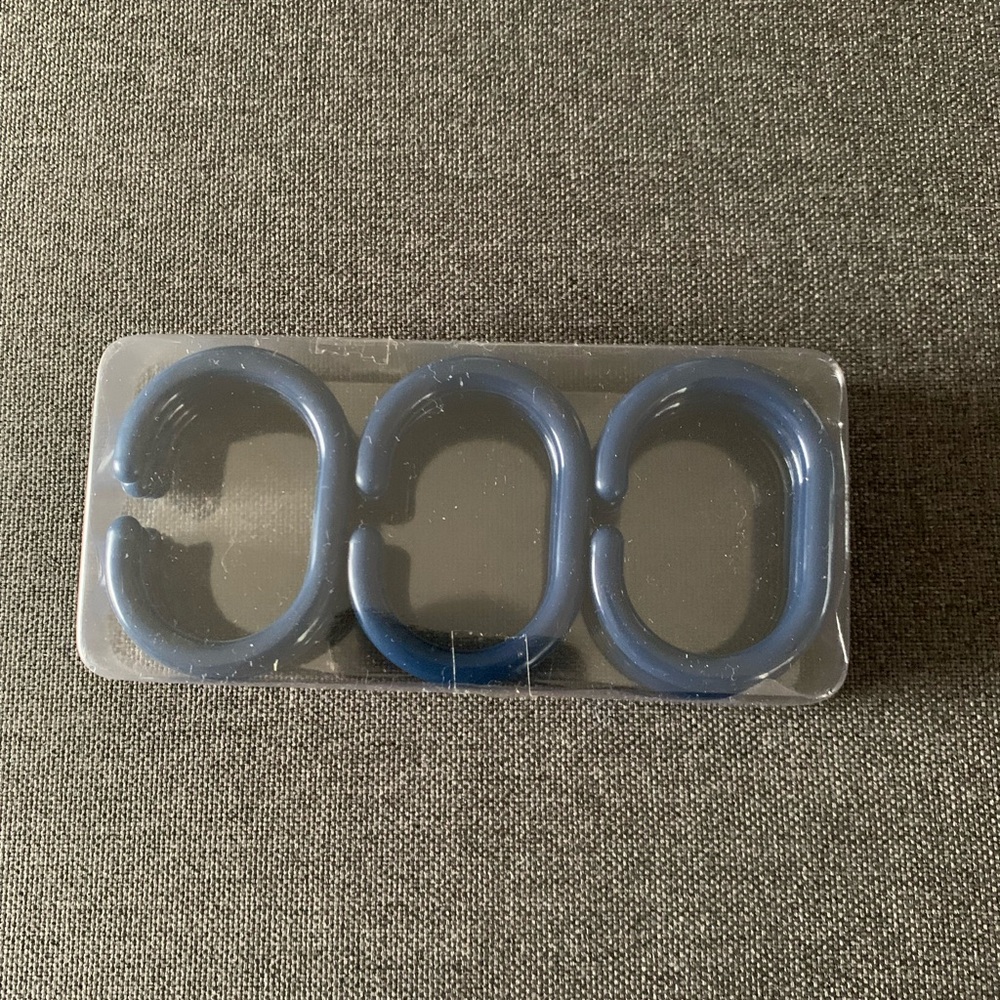 NEW Shower Curtain Rings Plastic Hooks Dark Blue Set of 12
